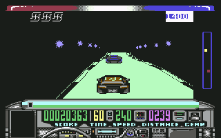 Chase H.Q. (Commodore 64) screenshot: You score some points after passing cars