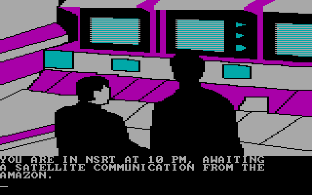 Amazon (DOS) screenshot: Waiting for a transmission from the Amazon