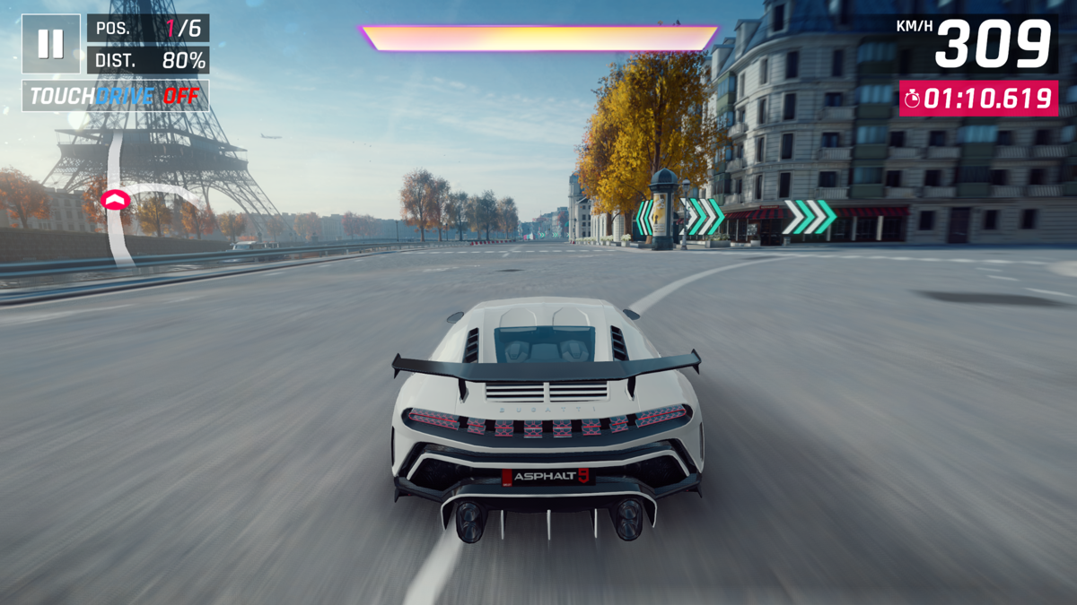 Asphalt 9: Legends (Windows Apps) screenshot: Paris is a new track location added with the "City of Lights" update.