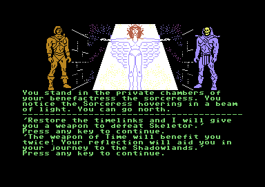 Masters of the Universe: Super Adventure (Commodore 64) screenshot: The sorceress, one of He-Man's allies.