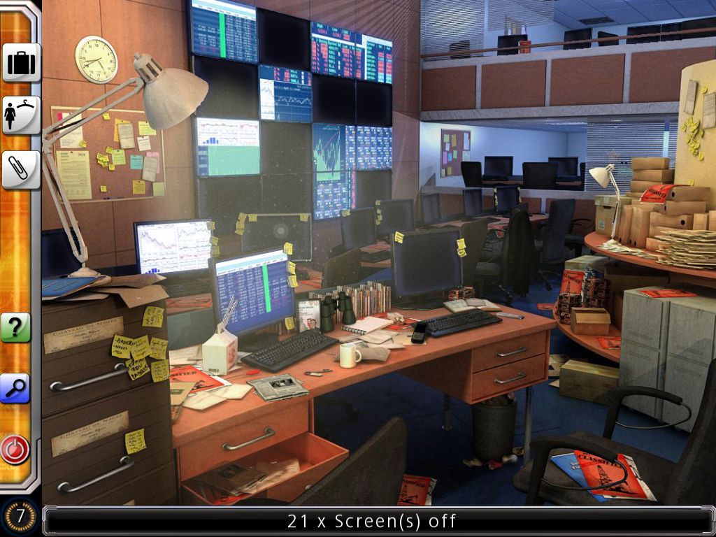 Criminal Investigation Agents: Petrodollars (Windows) screenshot: This is Frances' office and our first task is to find all the screens that are turned off