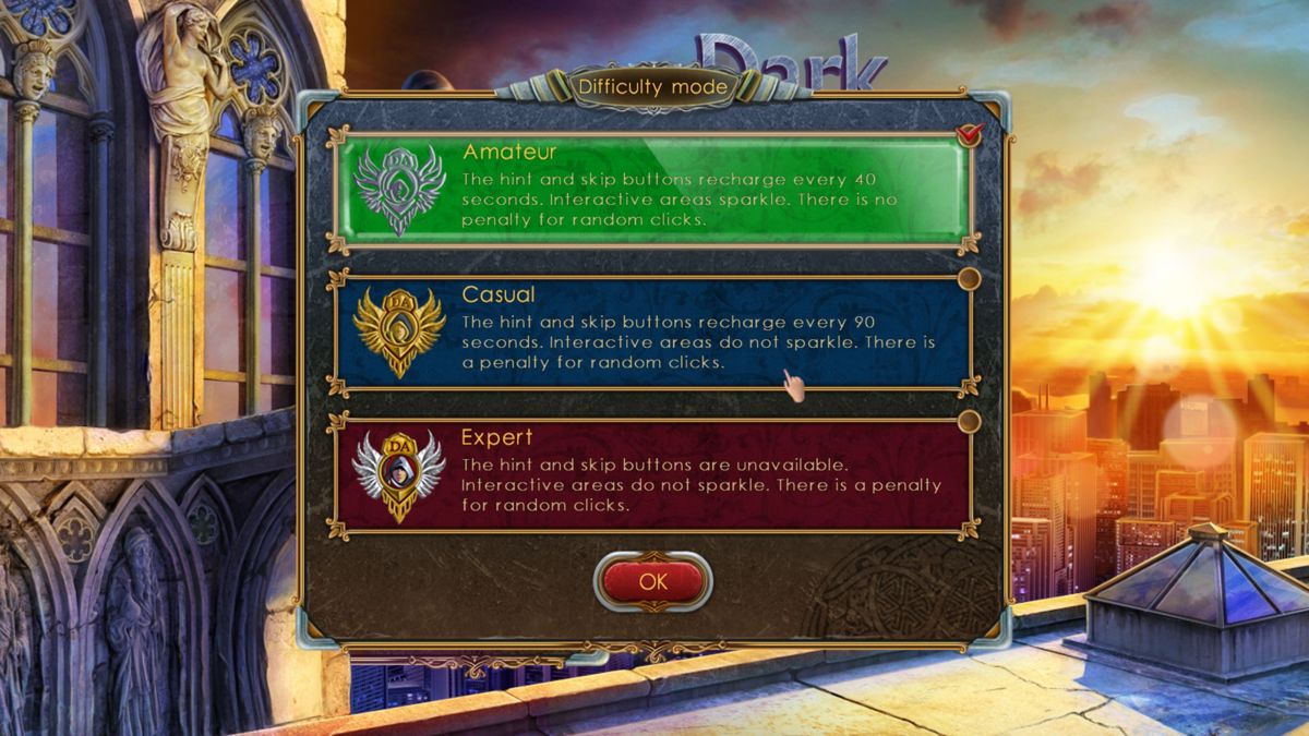 Dark Angels: Masquerade of Shadows (Windows) screenshot: There are three difficulty settings