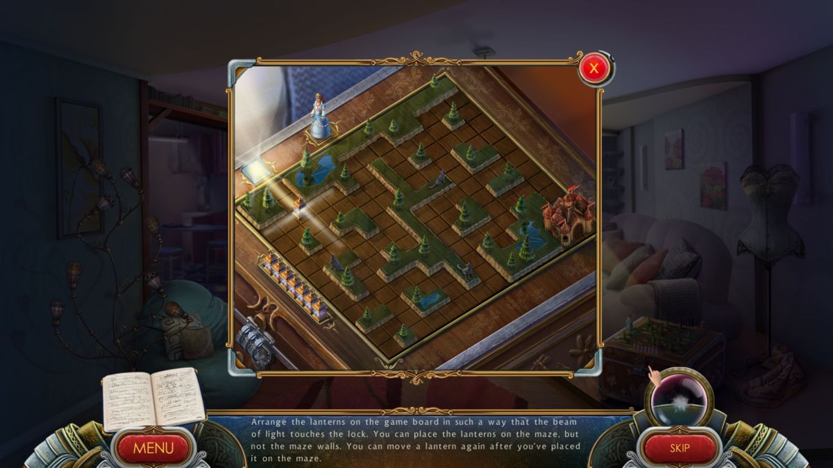 Dark Angels: Masquerade of Shadows (Windows) screenshot: This puzzle is in Kate's apartment where, after solving more minor puzzles to feed the cat, we come across this light based puzzle