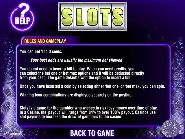 US Slots (Windows) screenshot: The game's help screen