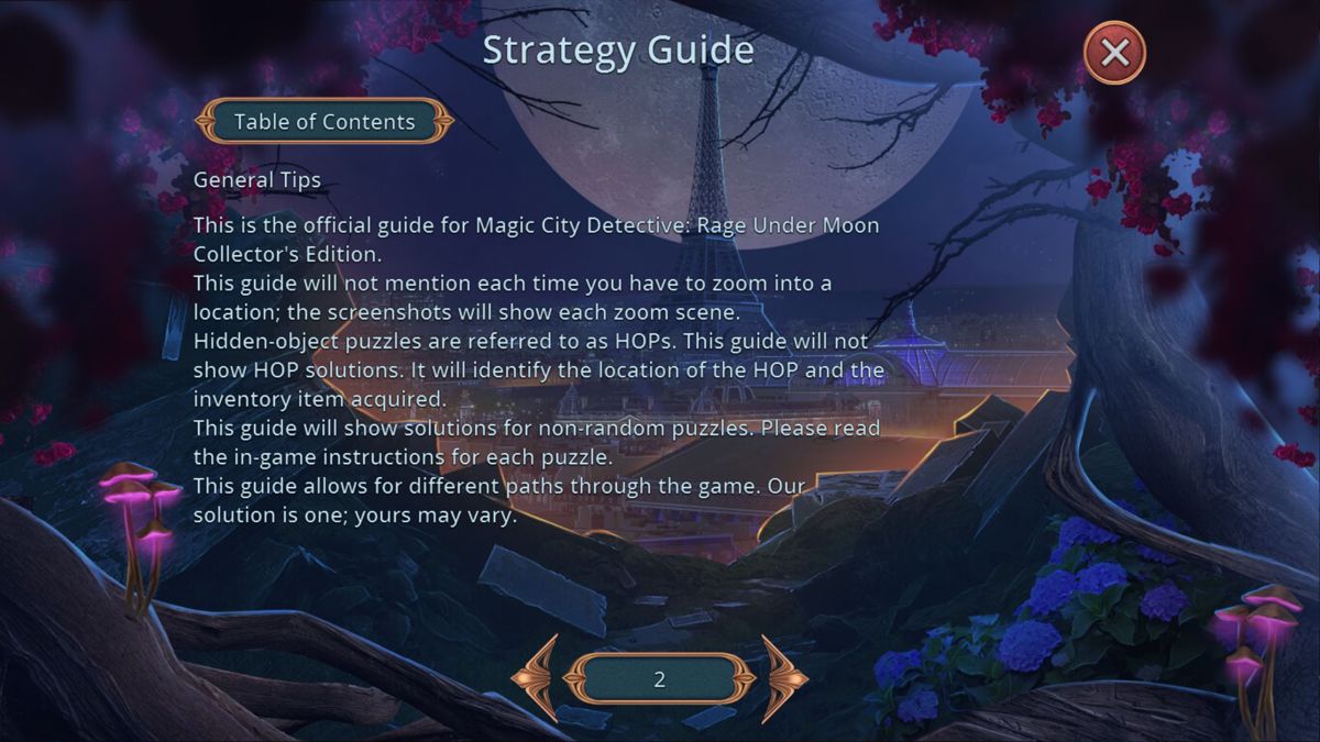 Magic City Detective: Rage Under Moon (Collector's Edition) (Windows) screenshot: If we get stuck there's always the strategy guide to fall back on