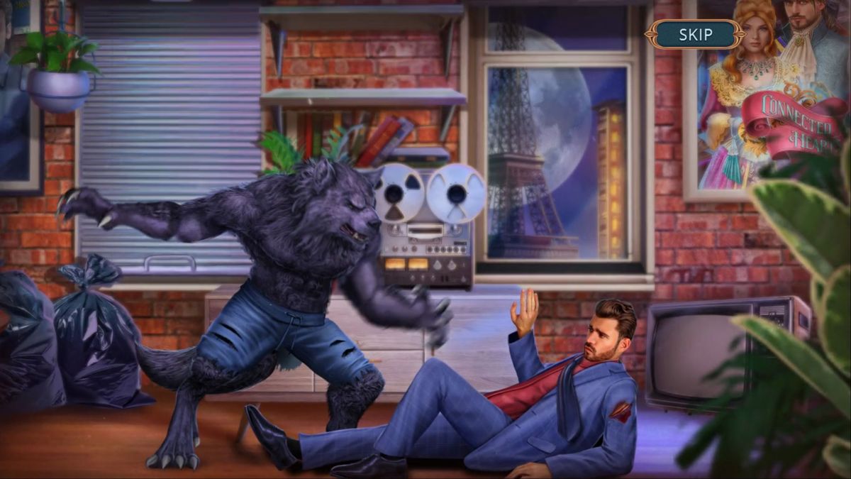 Magic City Detective: Rage Under Moon (Collector's Edition) (Windows) screenshot: A cut scene in which our colleague is attacked by what looks like a werewolf.