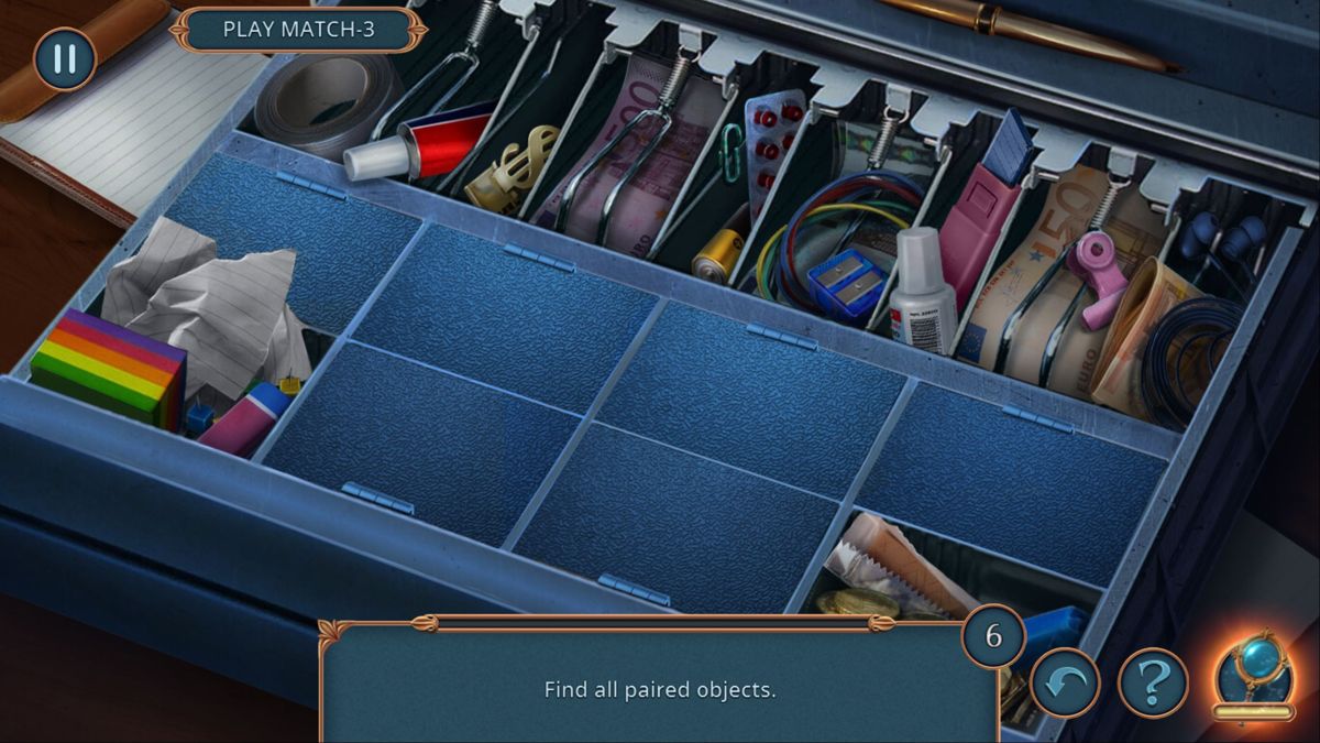 Magic City Detective: Rage Under Moon (Collector's Edition) (Windows) screenshot: Finding the matching pairs is more difficult when items are hidden in compartments. There's no difficulty setting on this puzzle instead there is the option to play a Match-3 game instead