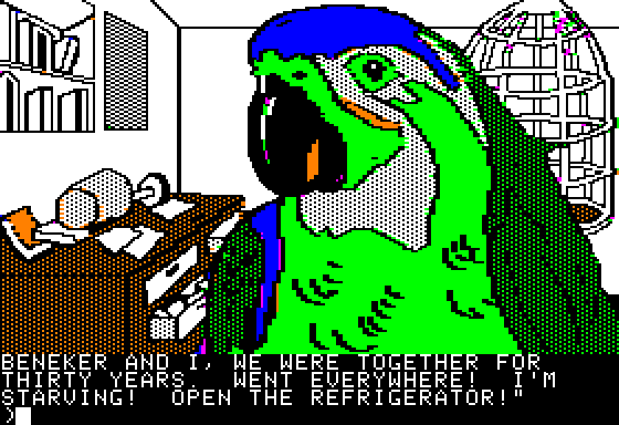 Amazon (Apple II) screenshot: Meet Paco the parrot!