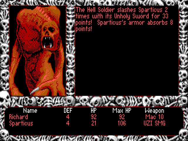Escape from Hell (DOS) screenshot: Fight with a Hell Soldier