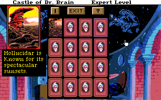 Castle of Dr. Brain (Amiga) screenshot: Memory puzzle. You need find pairs between alien life forms and planets they occupy.