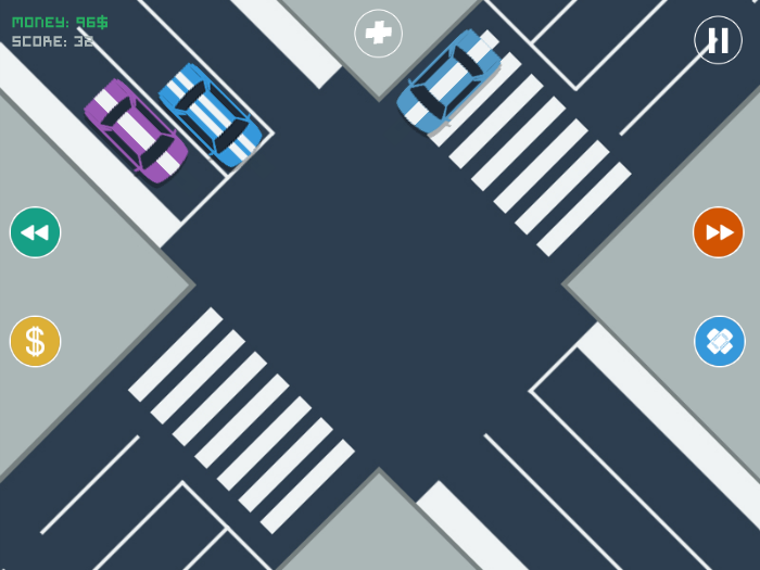 Traffic Turbo Racing (Browser) screenshot: Cars crossing the road.