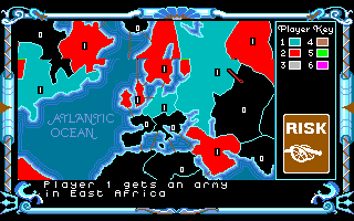 The Computer Edition of Risk: The World Conquest Game (Amiga) screenshot: Army placement.