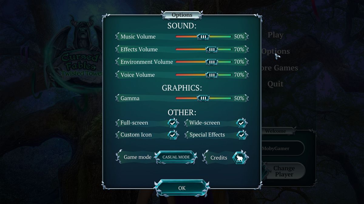 Cursed Fables: Twisted Tower (Windows) screenshot: The game's configuration options