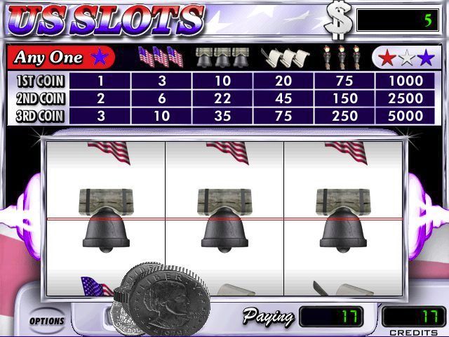 US Slots (Windows) screenshot: When the player wins, or cashes out, the game spews money