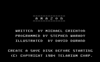Amazon (Commodore 64) screenshot: Title screen