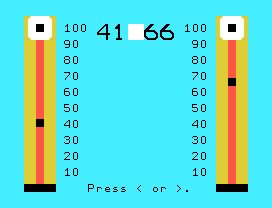 Numeration 2: At The Carnival (TI-99/4A) screenshot: Number comparison. Which is less?