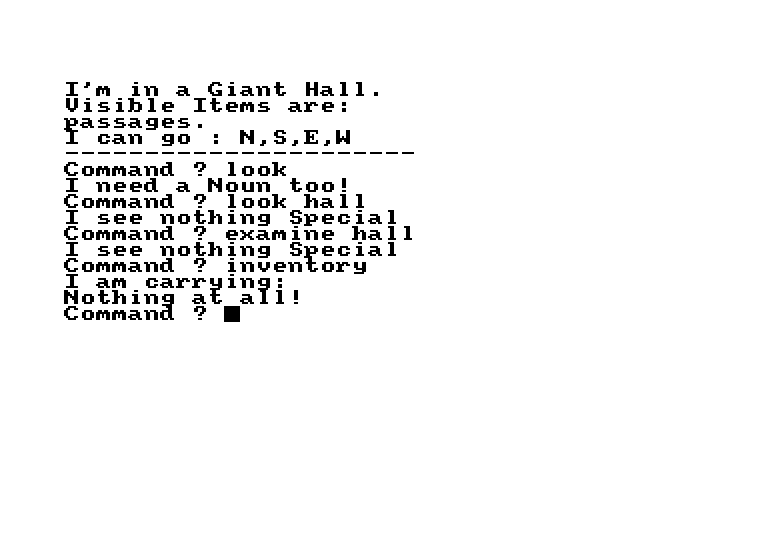 Magic Mirror (Amstrad CPC) screenshot: Testing out the text parser.