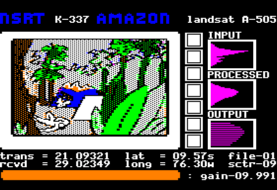 Amazon (Apple II) screenshot: Trouble in the amazon!