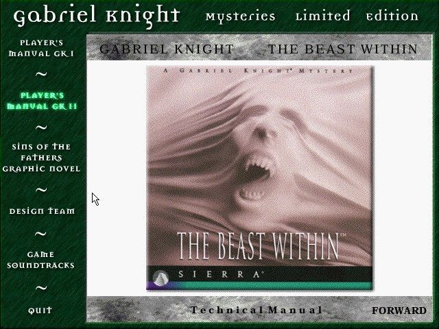 Gabriel Knight Mysteries: Limited Edition (Windows) screenshot: The manual for the second game at the enhanced extra CD