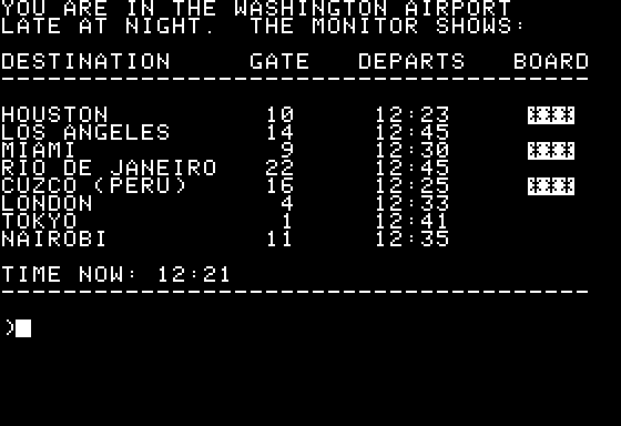 Amazon (Apple II) screenshot: At the airport...