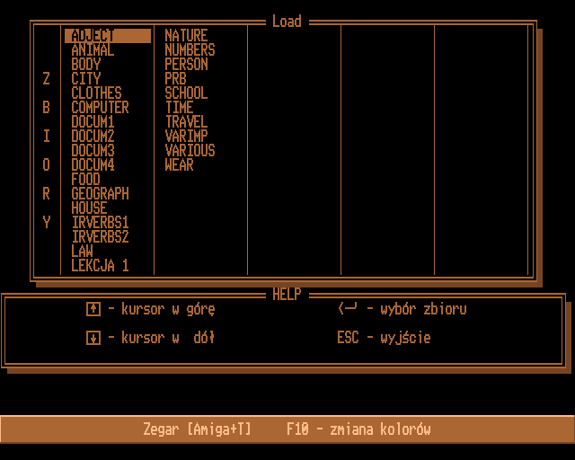 The English Master (Amiga) screenshot: Selecting