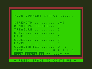 Chateau (Dragon 32/64) screenshot: Starting Status