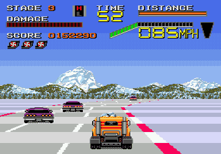 Chase H.Q. II (Genesis) screenshot: Watch out for the obstacle just in front of the truck