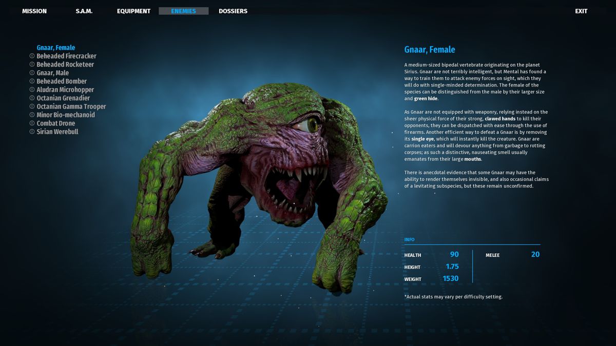 Serious Sam: Siberian Mayhem (Windows) screenshot: Looking up information about the monsters.