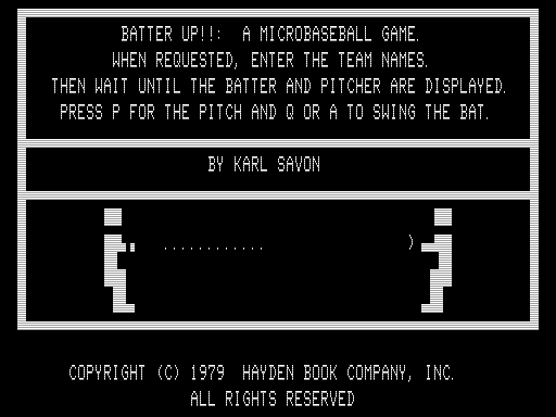 Batter Up!! A Microbaseball Game (TRS-80) screenshot: Title Screen