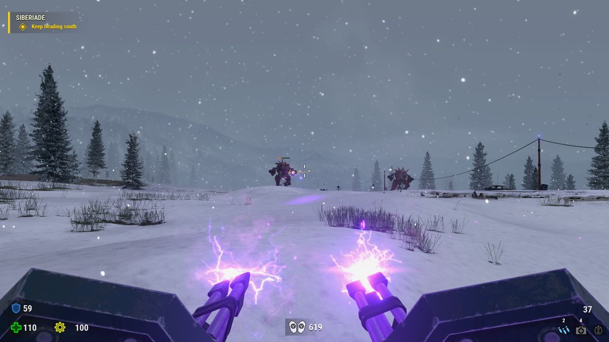 Serious Sam: Siberian Mayhem (Windows) screenshot: Moving around quickly using the Hoverboard Scooter gadget.