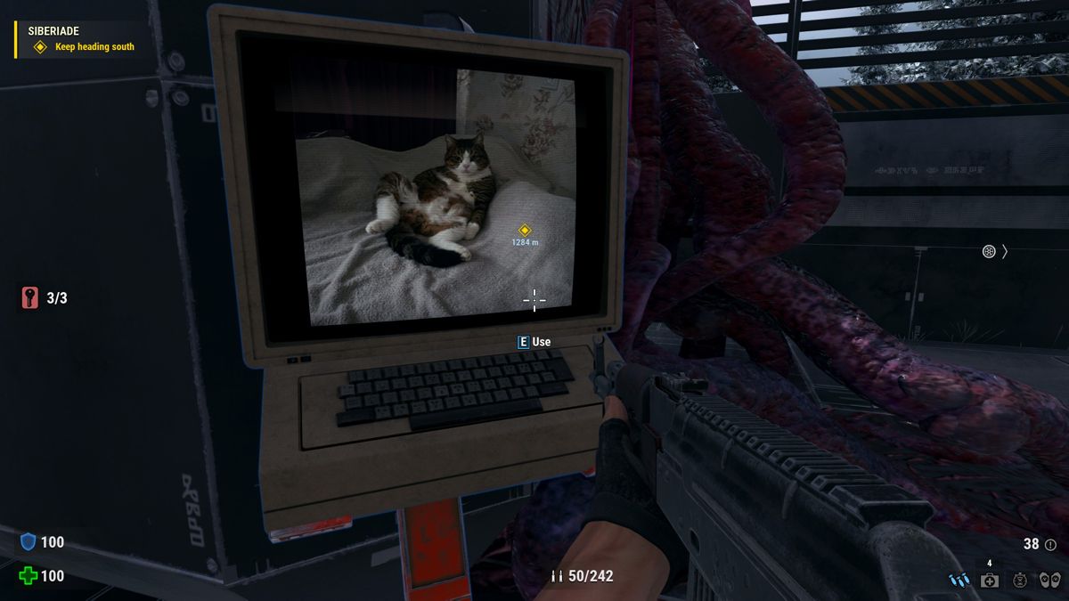 Serious Sam: Siberian Mayhem (Windows) screenshot: Guess what the guards were watching in this secret location.