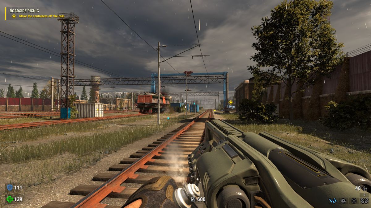 Serious Sam: Siberian Mayhem (Windows) screenshot: At the railroad