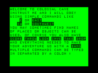 Colossal Cave (Dragon 32/64) screenshot: Instructions