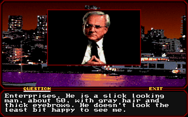Mean Streets (DOS) screenshot: Talking with Schimming