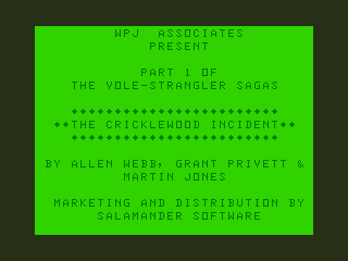 The Cricklewood Incident (Dragon 32/64) screenshot: Title Screen