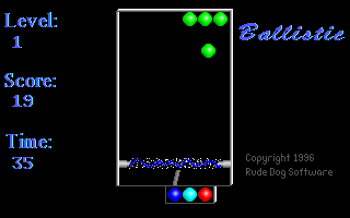 Ballistic (DOS) screenshot: Level 1 almost done