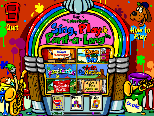 Gus and the Cyberbuds: Sing, Play & Paint-A-Long (Windows 3.x) screenshot: Main menu