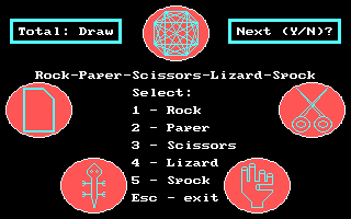 Rock, Paper, Scissors, Lizard, Spock (DOS) screenshot: Draw