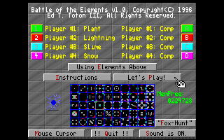 Battle of the Elements (DOS) screenshot: Main menu