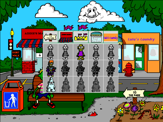 Gus Goes to Cybertown (Windows 3.x) screenshot: The game keeps track of all the buddies we have found