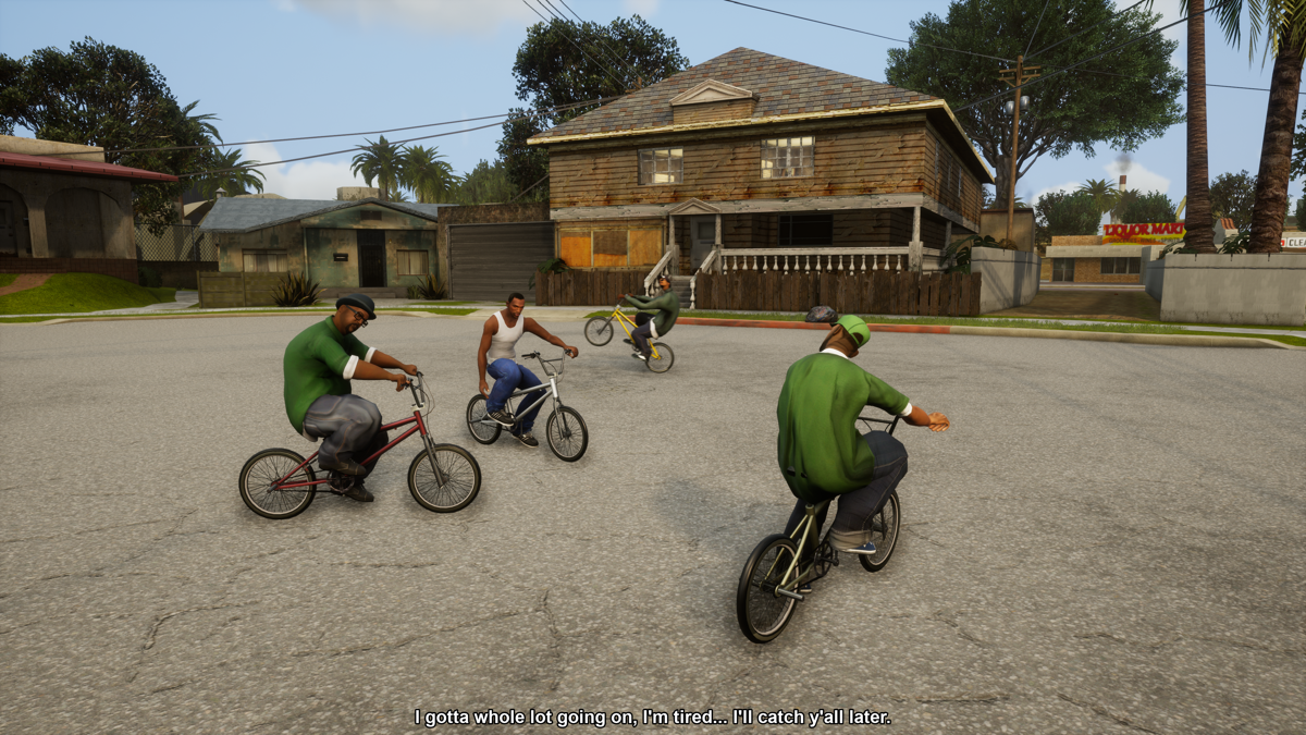 Grand Theft Auto: The Trilogy - The Definitive Edition (Windows) screenshot: San Andreas - Hanging around with my Grove Street bros.