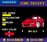 Pocket Racing (Game Boy Color) screenshot: Went to the garage to select my car