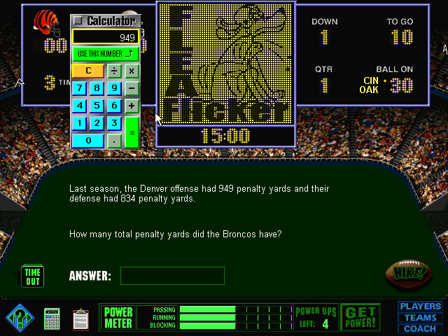 Nfepl Math Screenshot of NFL Math (Windows 16-bit, 1995) - MobyGames