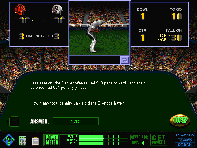 Nfepl Math Screenshot of NFL Math (Windows 16-bit, 1995) - MobyGames