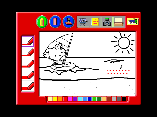 Hello Kitty: Big Fun Deluxe (Windows 3.x) screenshot: Drawing in the picture book