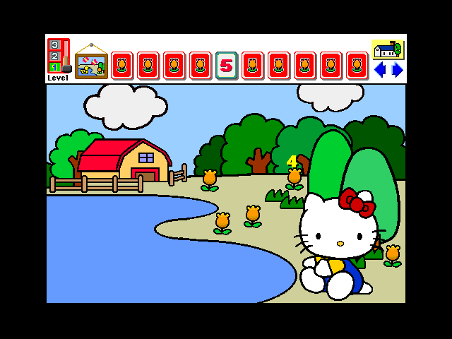 Hello Kitty: Big Fun Deluxe (Windows 3.x) screenshot: Counting, first difficulty: clicking on a number and the game counts up to it