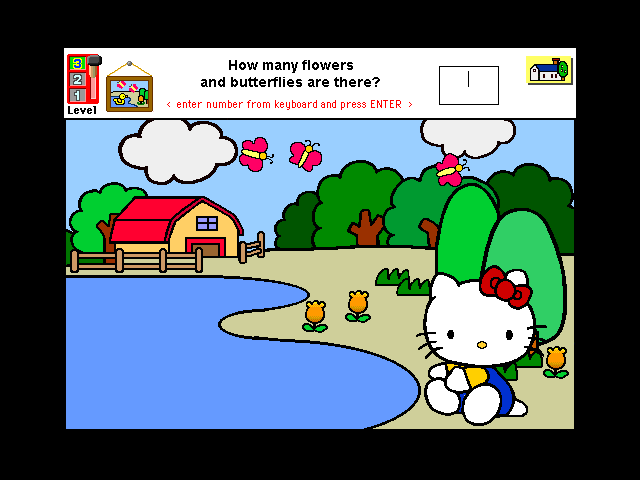 Hello Kitty: Big Fun Deluxe (Windows 3.x) screenshot: Counting, third difficulty: typing the correct number with the keyboard