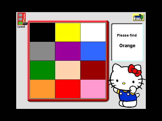 Hello Kitty: Big Fun Deluxe (Windows 3.x) screenshot: Color/Shapes, first difficulty: finding the correct color