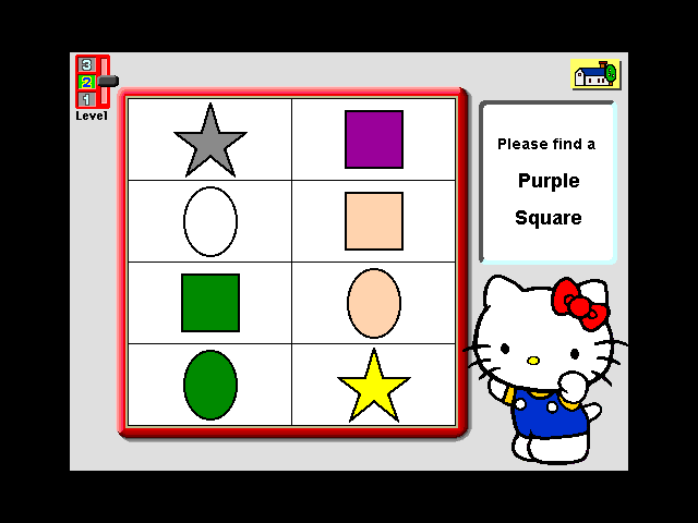 Hello Kitty: Big Fun Deluxe (Windows 3.x) screenshot: Color/Shapes, second difficulty: finding the correct combination of color and shape