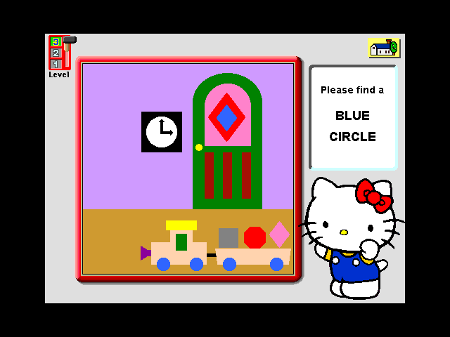 Hello Kitty: Big Fun Deluxe (Windows 3.x) screenshot: Color/Shapes, third difficulty: finding the correct combination in a cluttered picture
